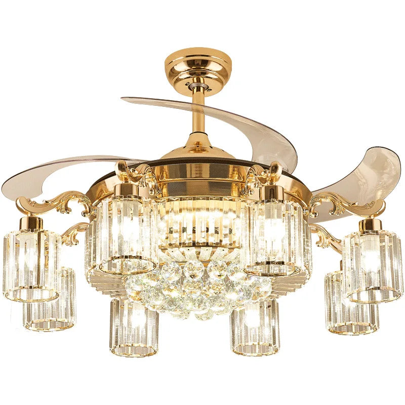 RegalGlow Luminaire: Elegant Modern Crystal Chandelier Fan with Remote Control