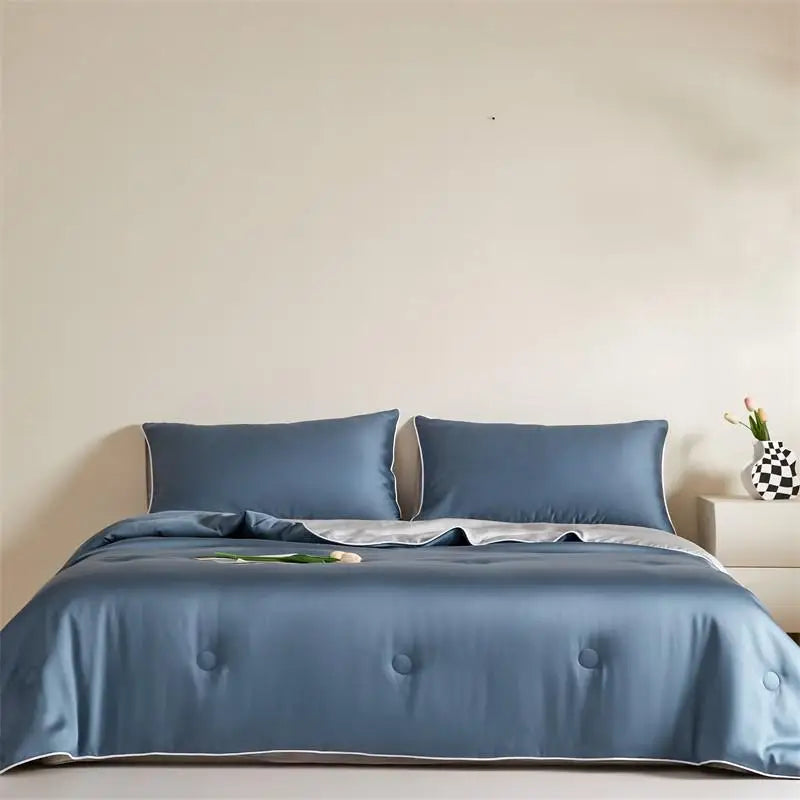 Eucalyptus Bliss: Silk Comforter Set with Cotton Fill & Soft Touch