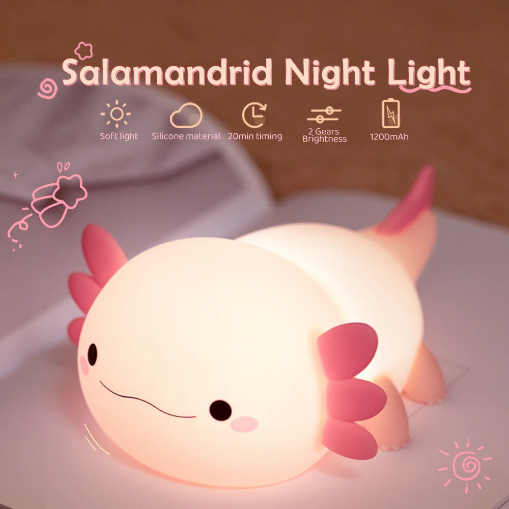 Axolight Buddy: Touch-Controlled Silicone Night Light for Cozy Kids' Rooms