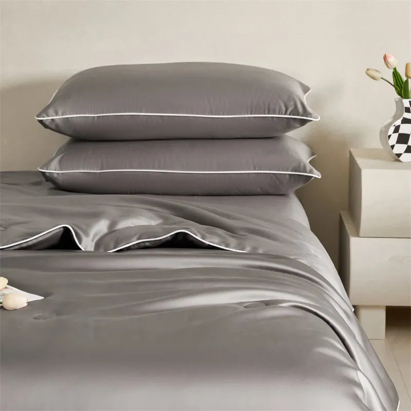 Eucalyptus Bliss: Silk Comforter Set with Cotton Fill & Soft Touch