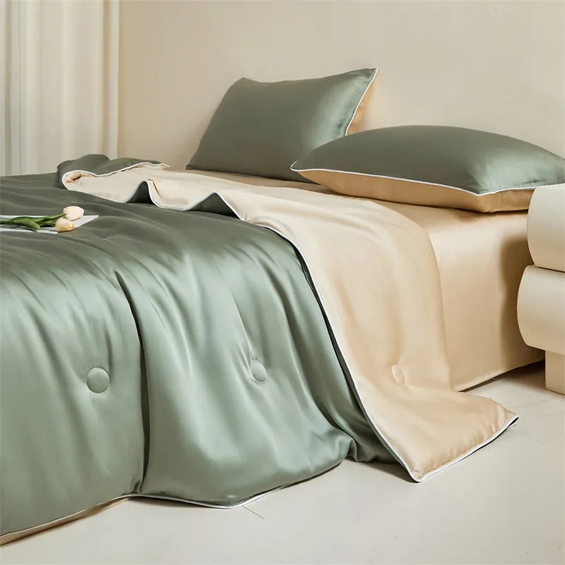 Eucalyptus Bliss: Silk Comforter Set with Cotton Fill & Soft Touch