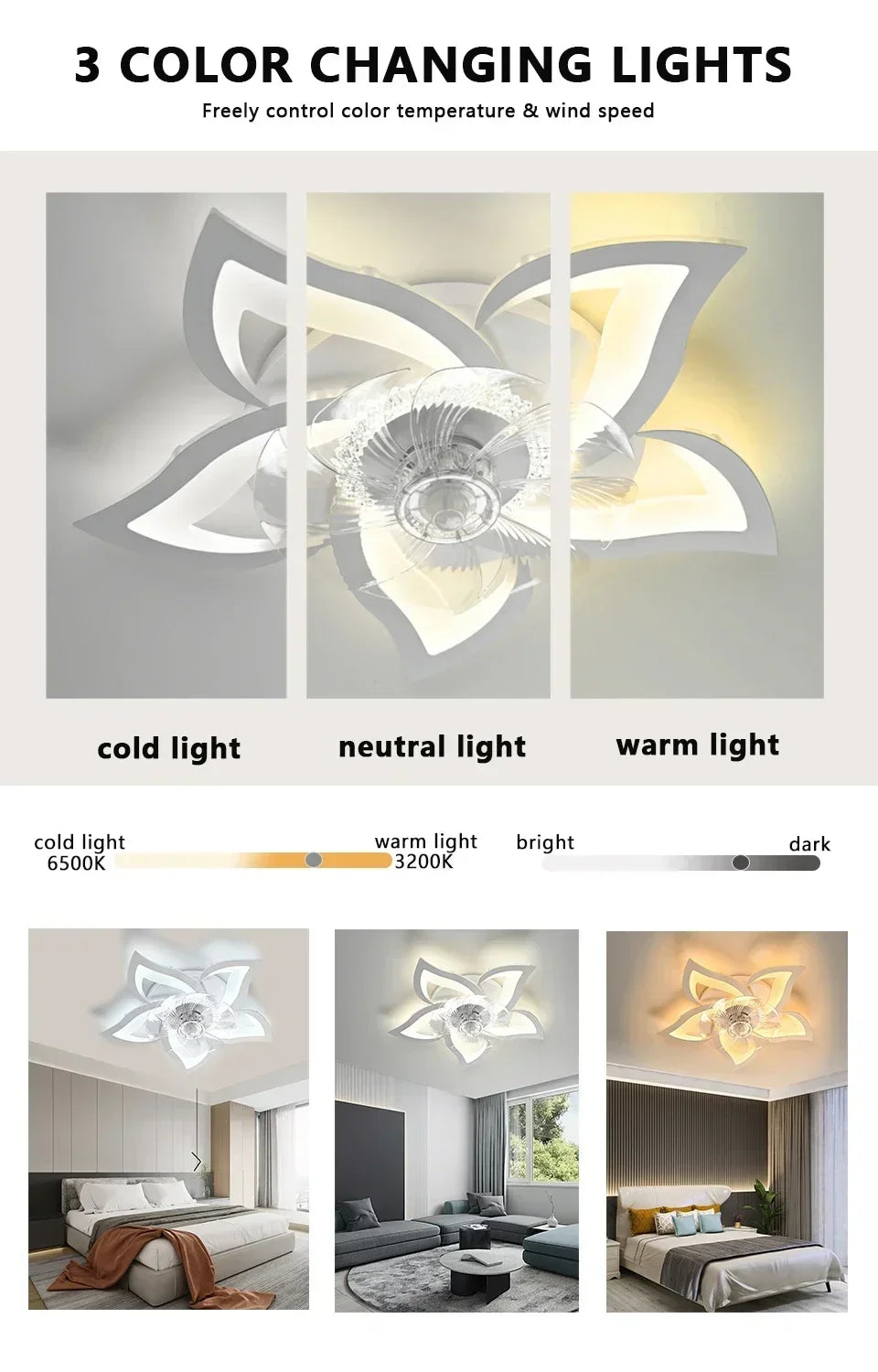 AeroLuxe Smart Ceiling Fan: Modern LED Light & Minimalist Design for Home Elegance