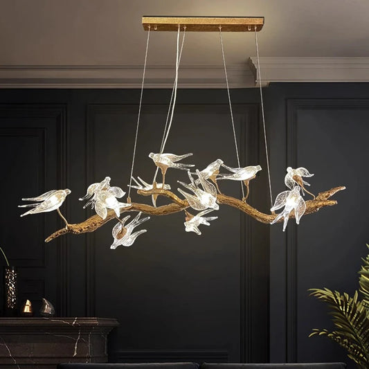 Branch of the Crystal Birds Chandelier: Luxury Glass Bird Design with LED Elegance for Dining & Living Spaces