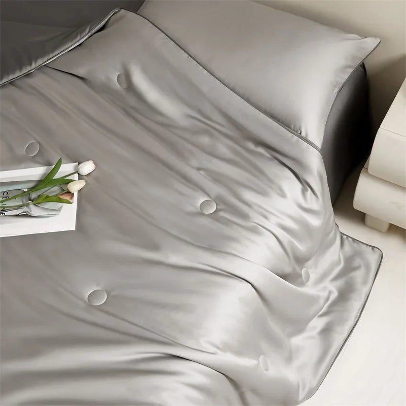 Eucalyptus Bliss: Silk Comforter Set with Cotton Fill & Soft Touch