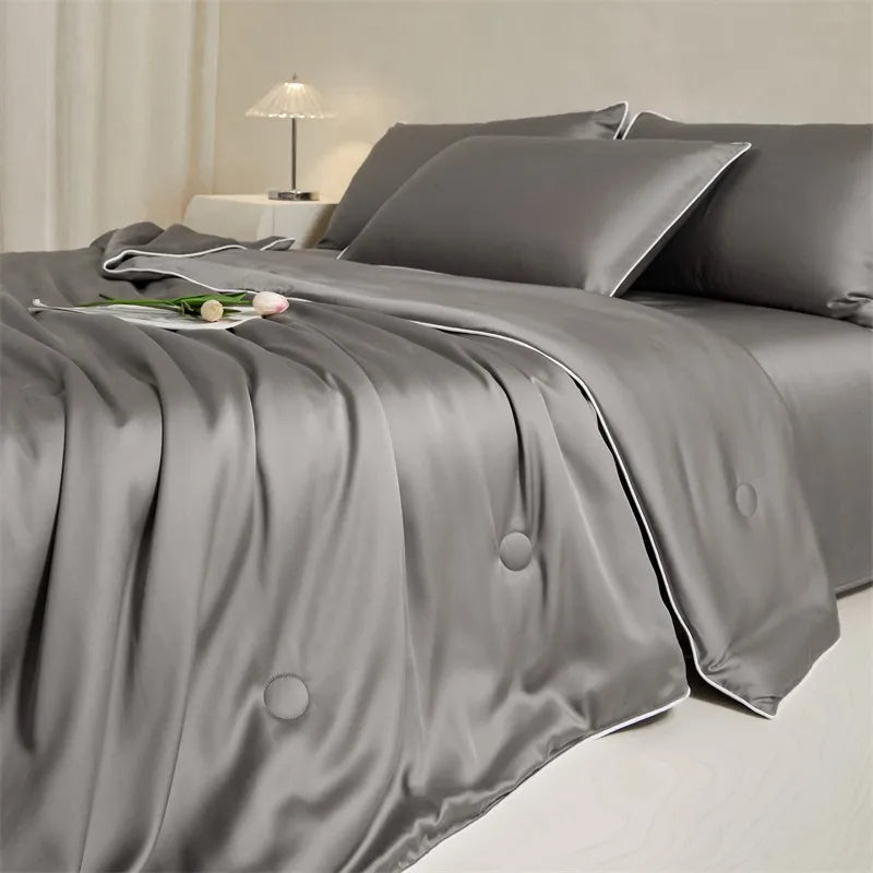 Eucalyptus Bliss: Silk Comforter Set with Cotton Fill & Soft Touch