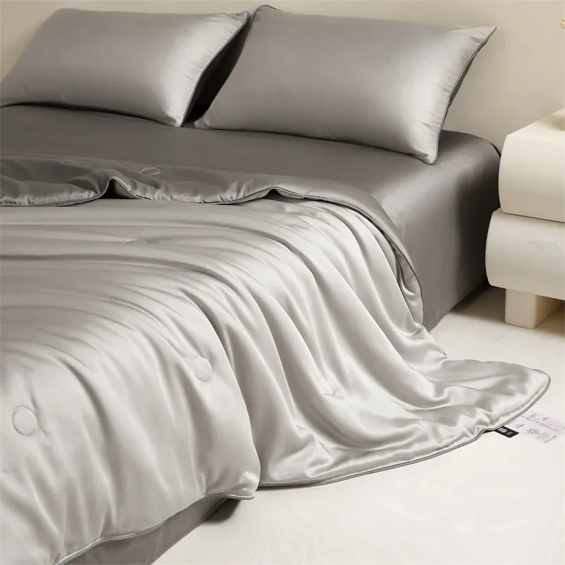 Eucalyptus Bliss: Silk Comforter Set with Cotton Fill & Soft Touch