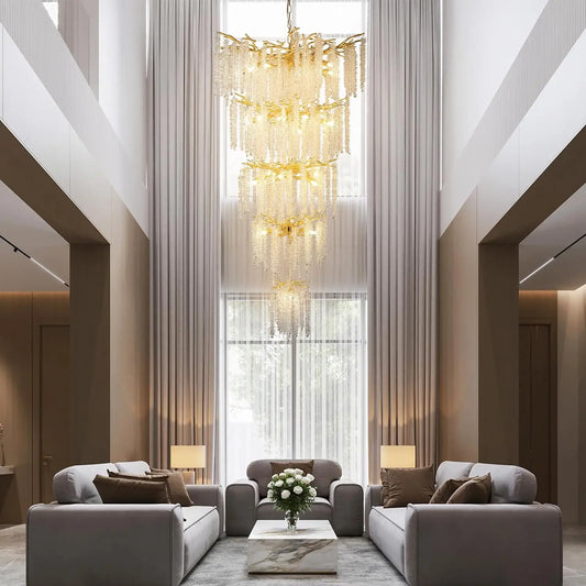 LuxeCrystal Cascade: The Nordic Tassel Chandelier for Elegant Living Spaces