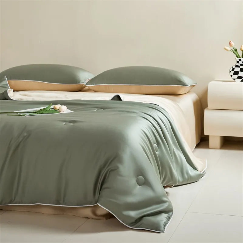 Eucalyptus Bliss: Silk Comforter Set with Cotton Fill & Soft Touch