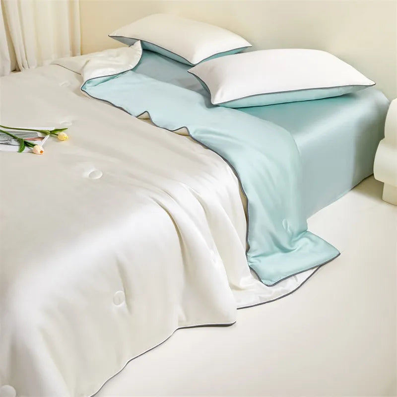 Eucalyptus Bliss: Silk Comforter Set with Cotton Fill & Soft Touch