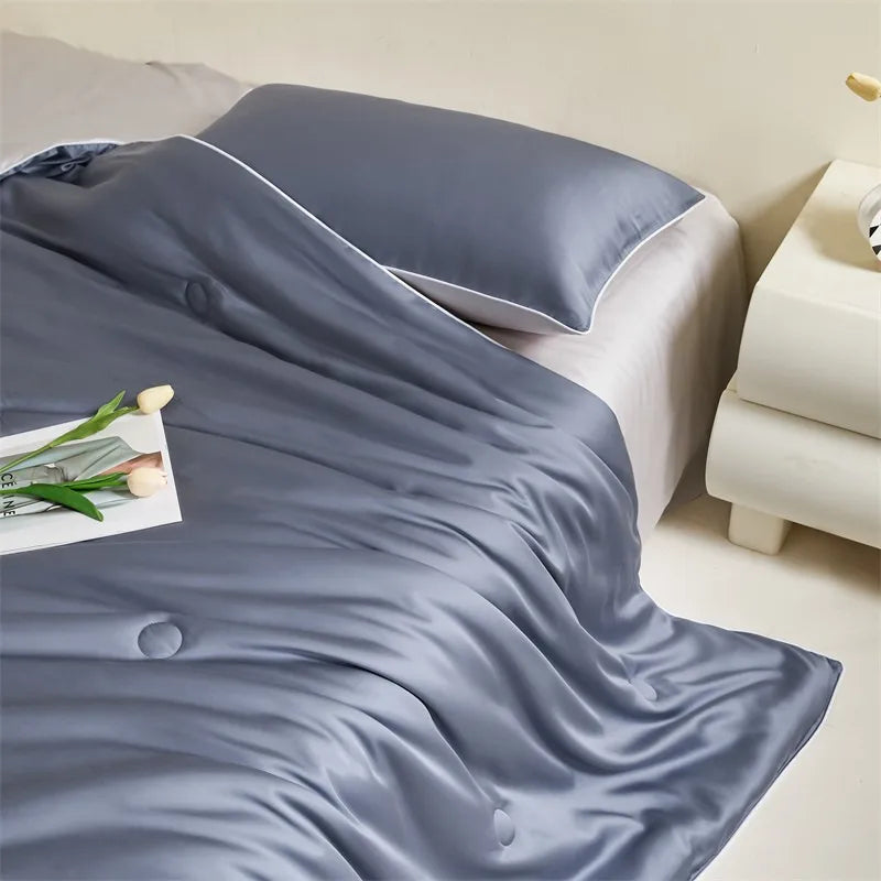 Eucalyptus Bliss: Silk Comforter Set with Cotton Fill & Soft Touch