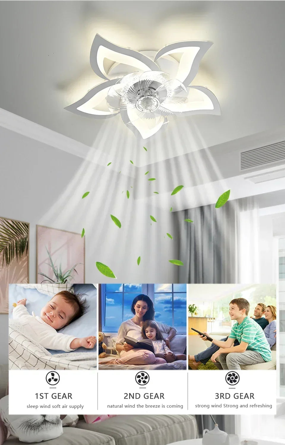 AeroLuxe Smart Ceiling Fan: Modern LED Light & Minimalist Design for Home Elegance