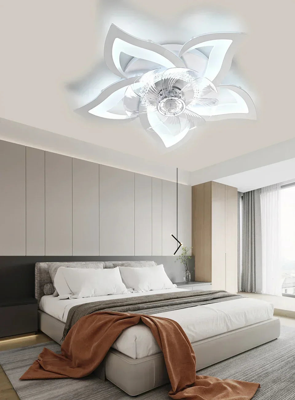 AeroLuxe Smart Ceiling Fan: Modern LED Light & Minimalist Design for Home Elegance