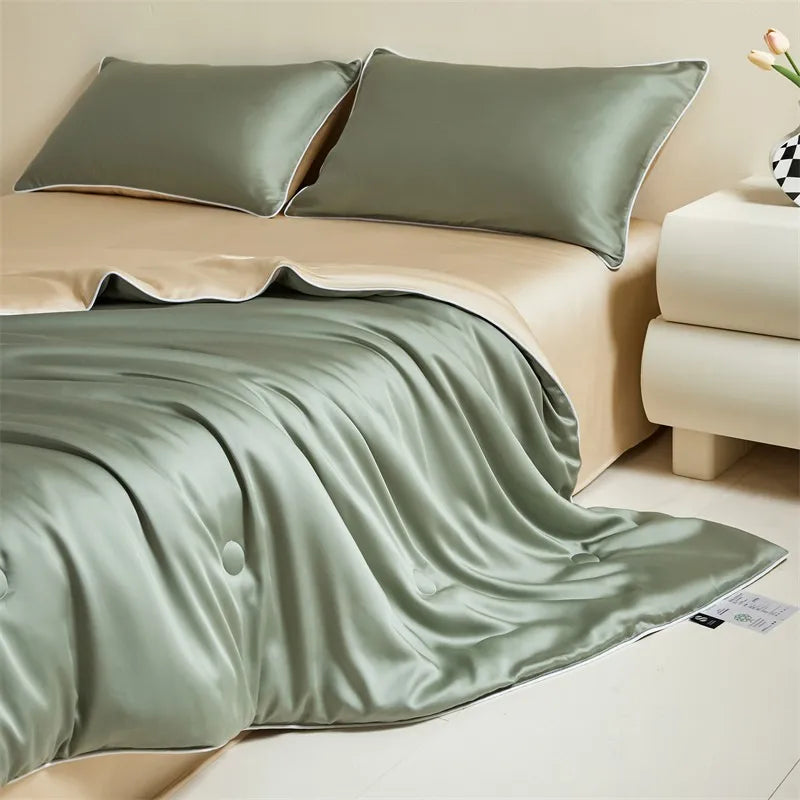 Eucalyptus Bliss: Silk Comforter Set with Cotton Fill & Soft Touch