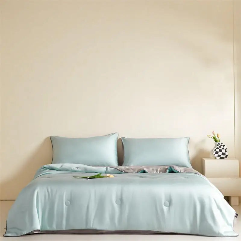 Eucalyptus Bliss: Silk Comforter Set with Cotton Fill & Soft Touch