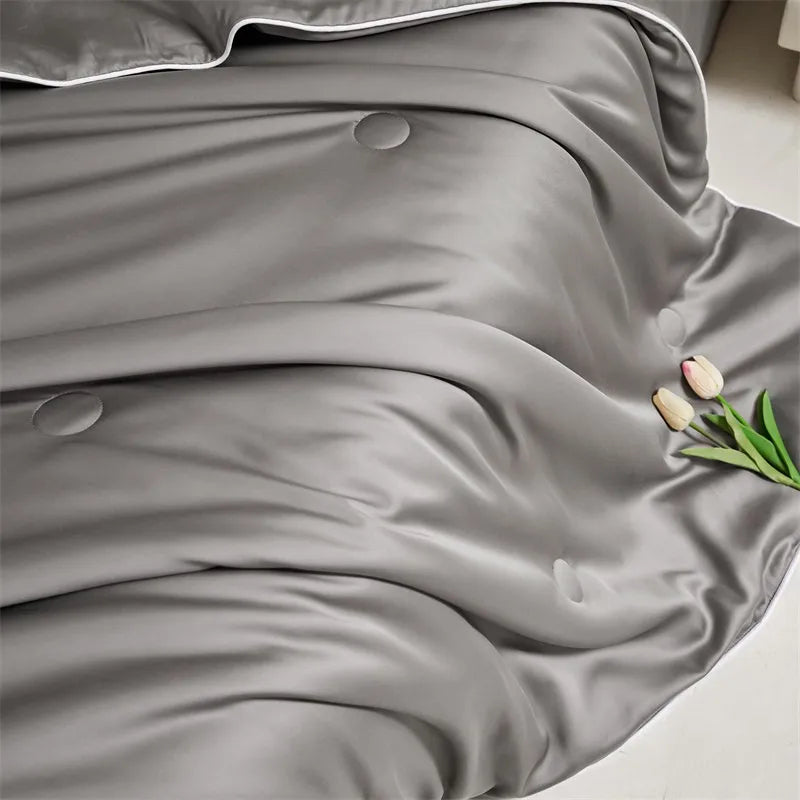 Eucalyptus Bliss: Silk Comforter Set with Cotton Fill & Soft Touch