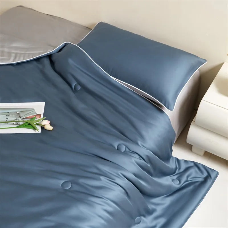 Eucalyptus Bliss: Silk Comforter Set with Cotton Fill & Soft Touch