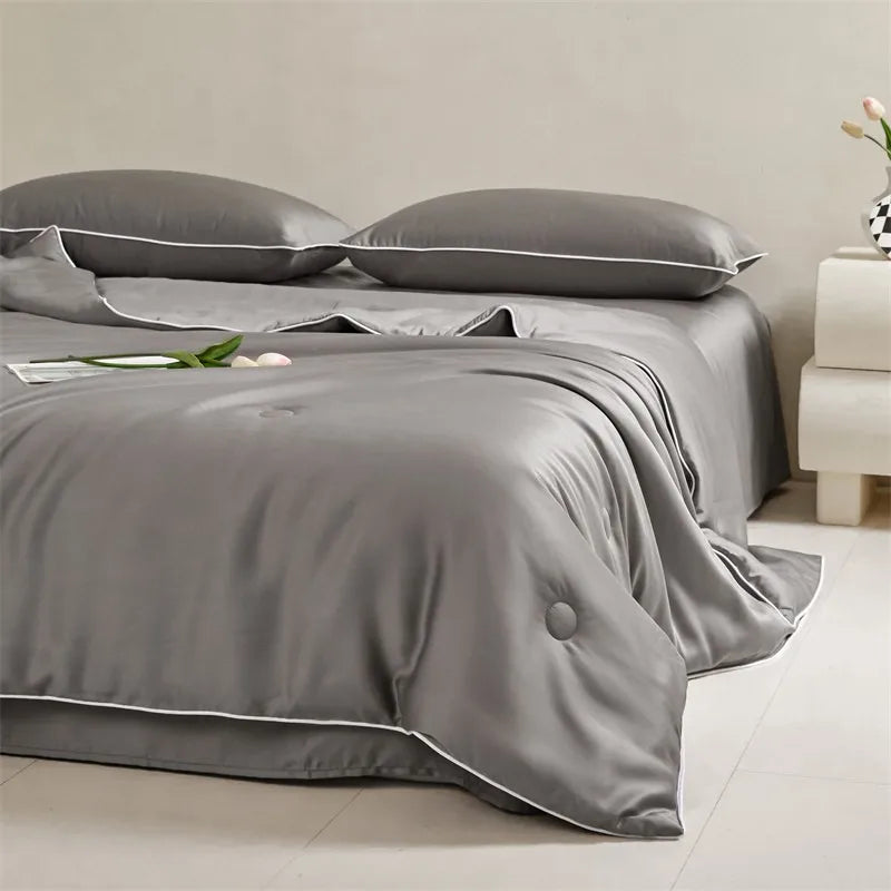 Eucalyptus Bliss: Silk Comforter Set with Cotton Fill & Soft Touch