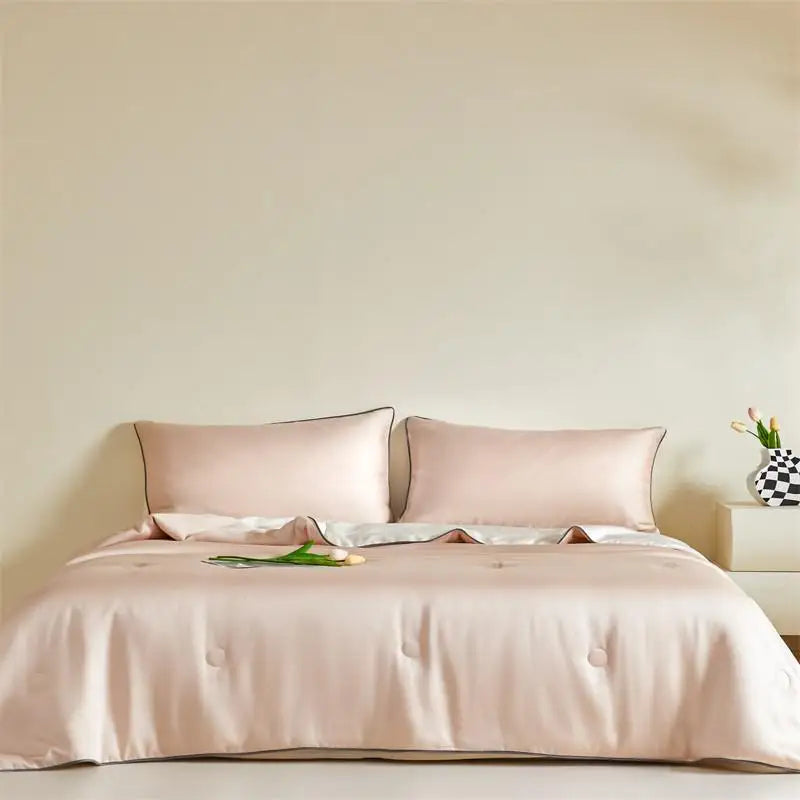 Eucalyptus Bliss: Silk Comforter Set with Cotton Fill & Soft Touch