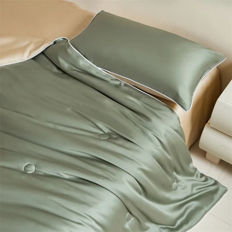 Eucalyptus Bliss: Silk Comforter Set with Cotton Fill & Soft Touch