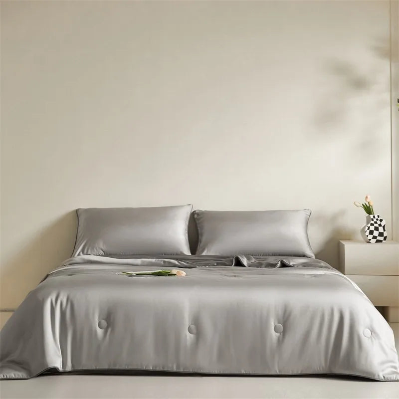 Eucalyptus Bliss: Silk Comforter Set with Cotton Fill & Soft Touch