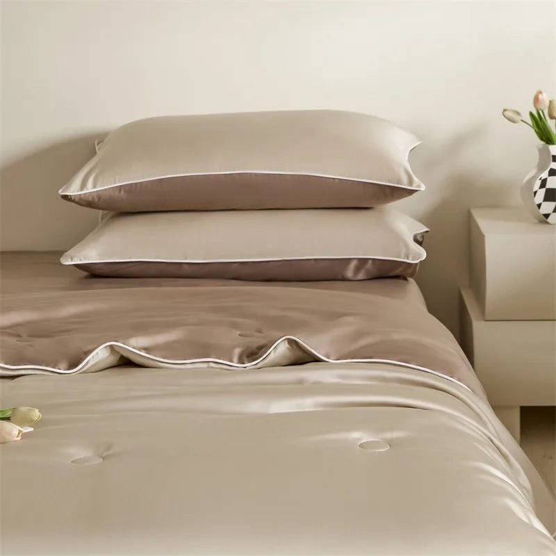 Eucalyptus Bliss: Silk Comforter Set with Cotton Fill & Soft Touch