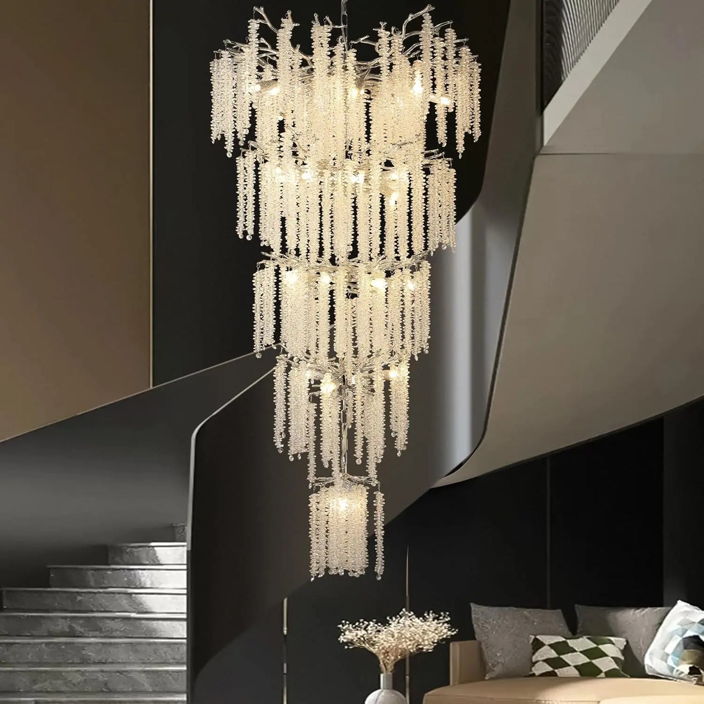 LuxeCrystal Cascade: The Nordic Tassel Chandelier for Elegant Living Spaces