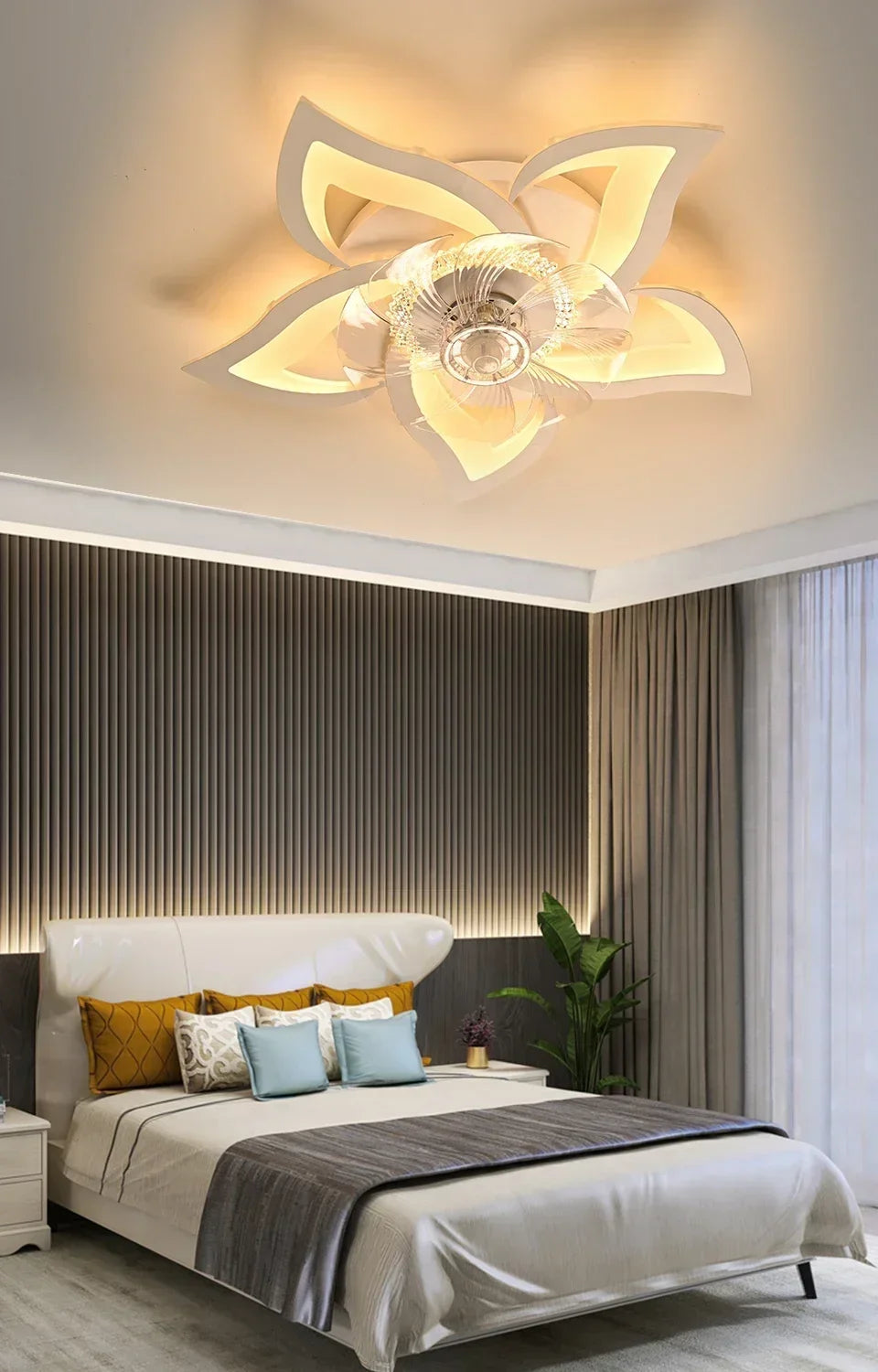 AeroLuxe Smart Ceiling Fan: Modern LED Light & Minimalist Design for Home Elegance