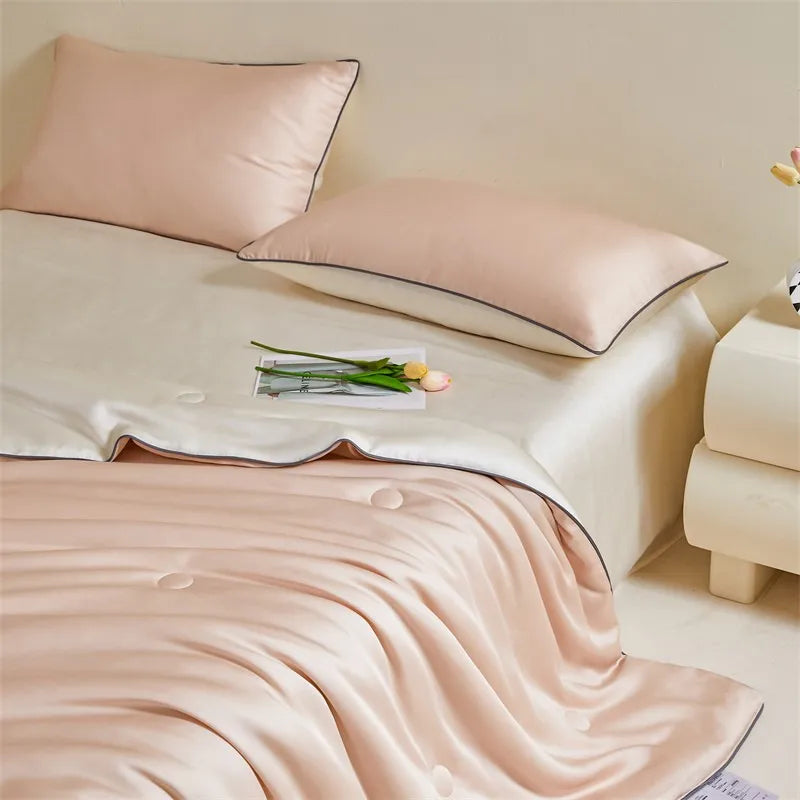 Eucalyptus Bliss: Silk Comforter Set with Cotton Fill & Soft Touch