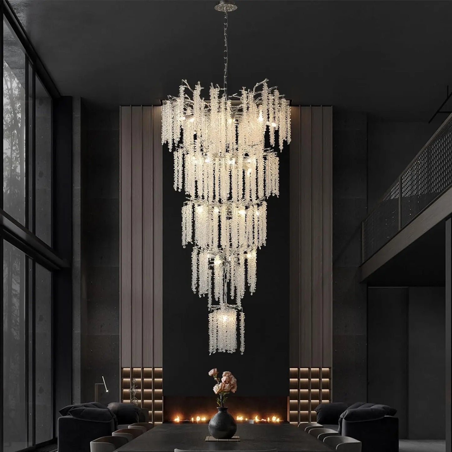 LuxeCrystal Cascade: The Nordic Tassel Chandelier for Elegant Living Spaces