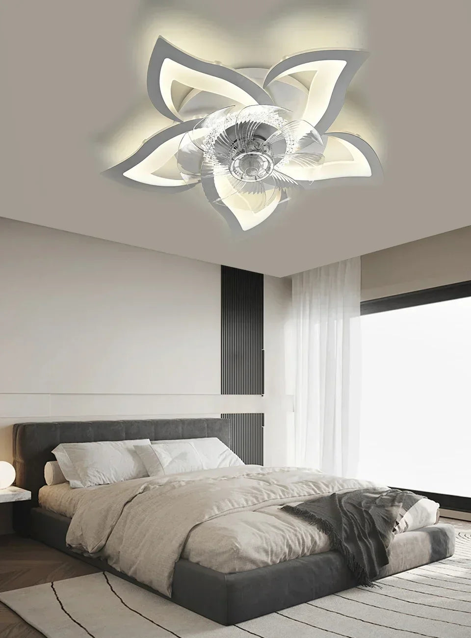 AeroLuxe Smart Ceiling Fan: Modern LED Light & Minimalist Design for Home Elegance