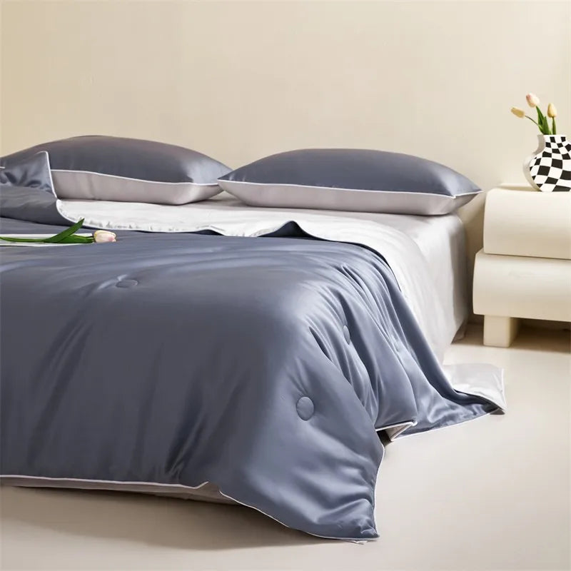 Eucalyptus Bliss: Silk Comforter Set with Cotton Fill & Soft Touch