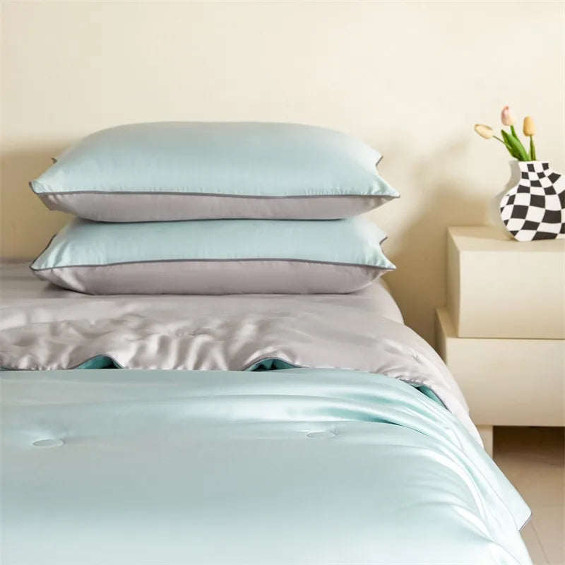 Eucalyptus Bliss: Silk Comforter Set with Cotton Fill & Soft Touch