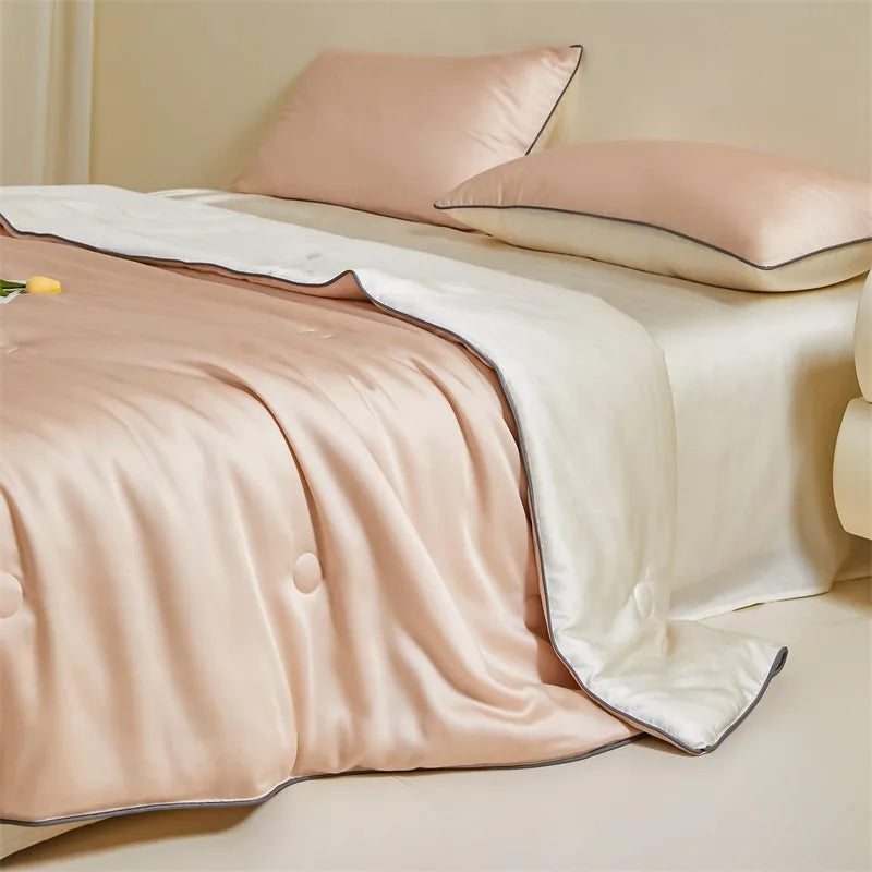 Eucalyptus Bliss: Silk Comforter Set with Cotton Fill & Soft Touch