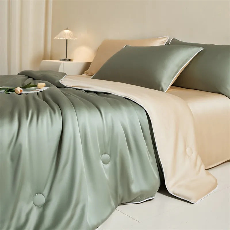 Eucalyptus Bliss: Silk Comforter Set with Cotton Fill & Soft Touch