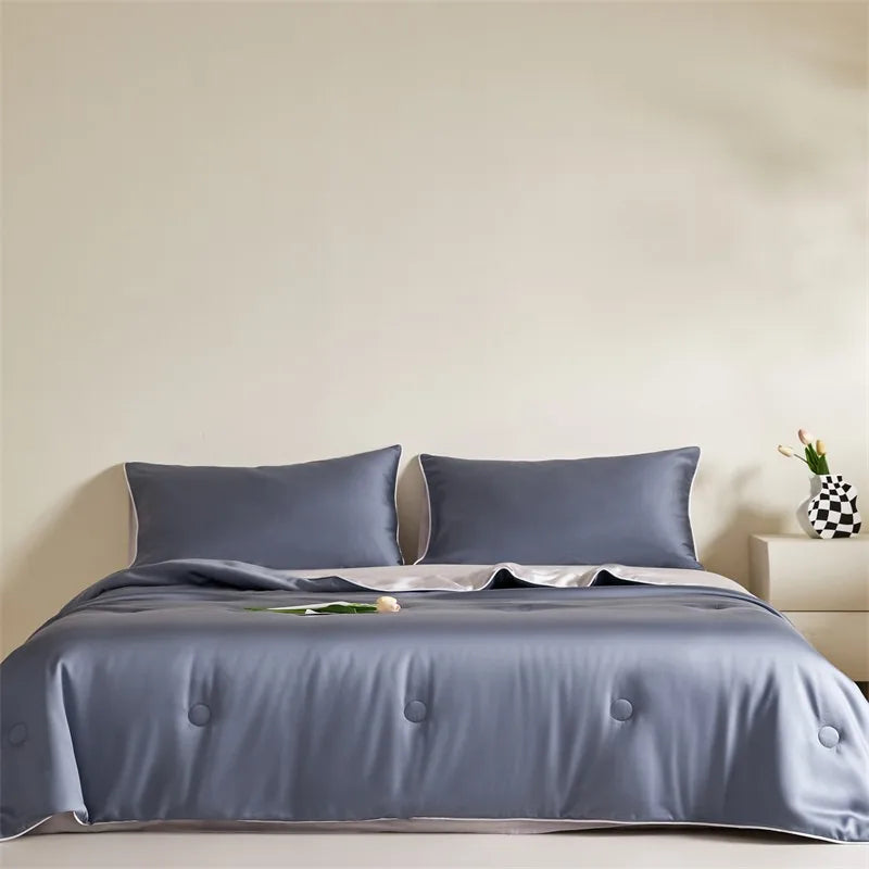 Eucalyptus Bliss: Silk Comforter Set with Cotton Fill & Soft Touch