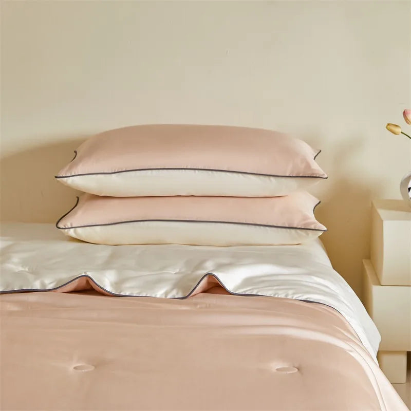 Eucalyptus Bliss: Silk Comforter Set with Cotton Fill & Soft Touch