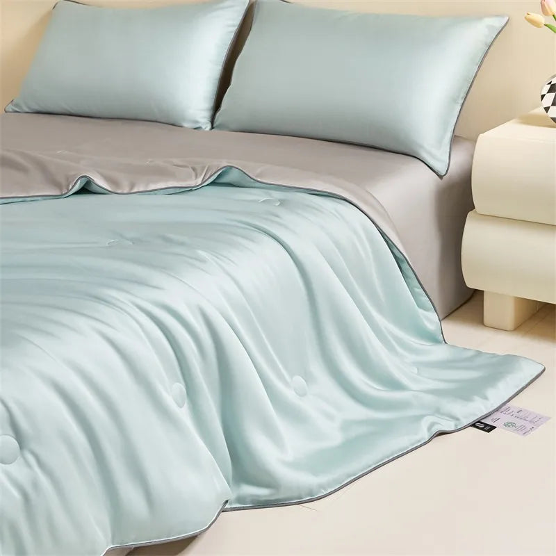 Eucalyptus Bliss: Silk Comforter Set with Cotton Fill & Soft Touch