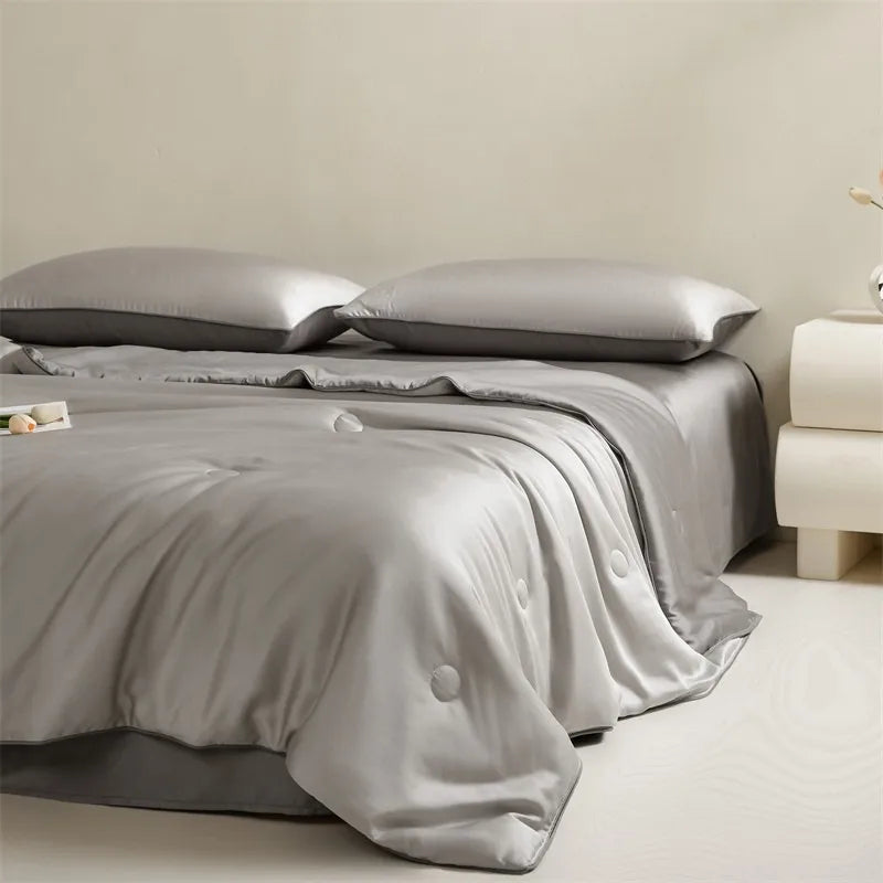 Eucalyptus Bliss: Silk Comforter Set with Cotton Fill & Soft Touch