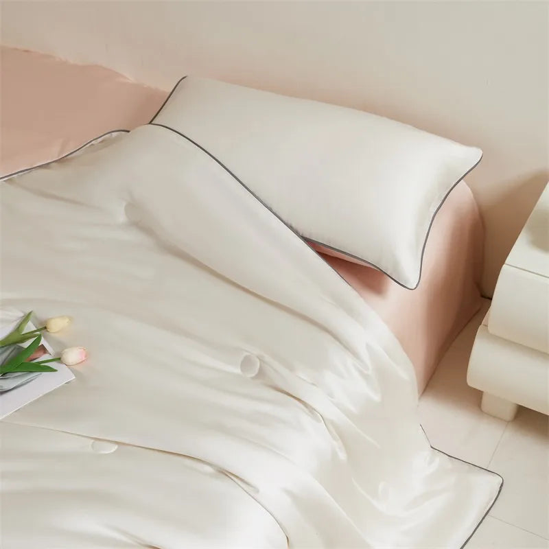 Eucalyptus Bliss: Silk Comforter Set with Cotton Fill & Soft Touch