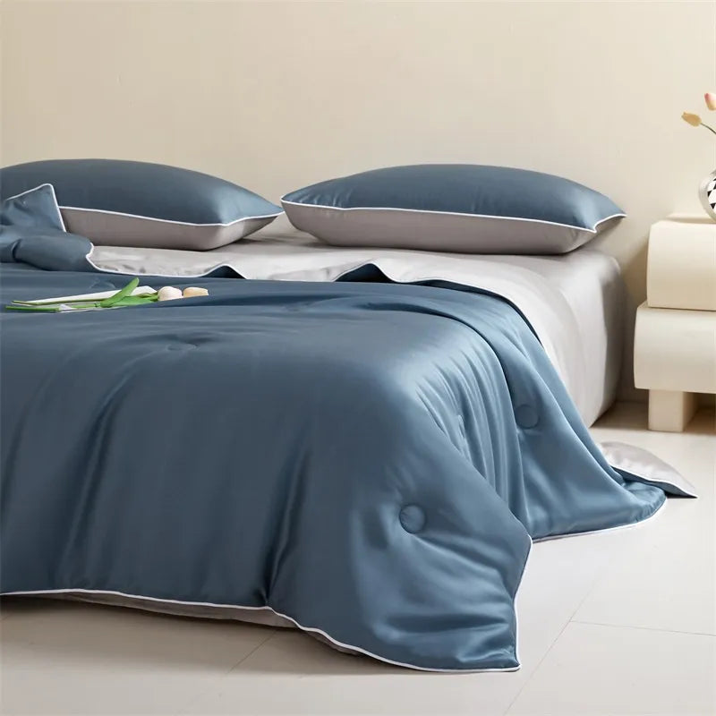 Eucalyptus Bliss: Silk Comforter Set with Cotton Fill & Soft Touch