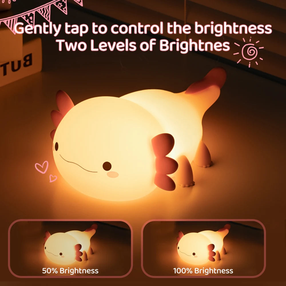 Axolight Buddy: Touch-Controlled Silicone Night Light for Cozy Kids' Rooms