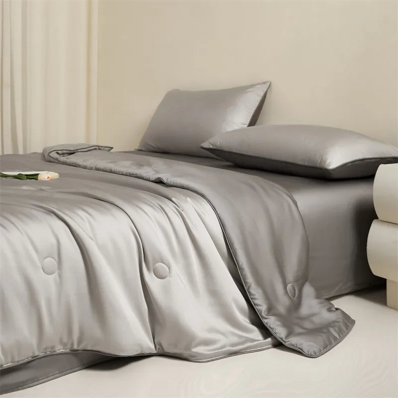 Eucalyptus Bliss: Silk Comforter Set with Cotton Fill & Soft Touch