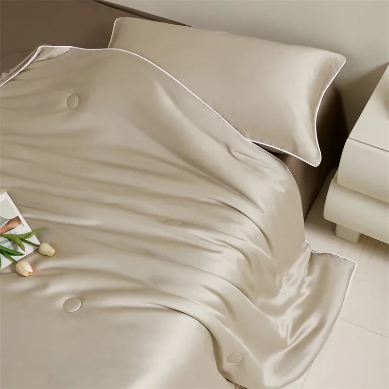 Eucalyptus Bliss: Silk Comforter Set with Cotton Fill & Soft Touch