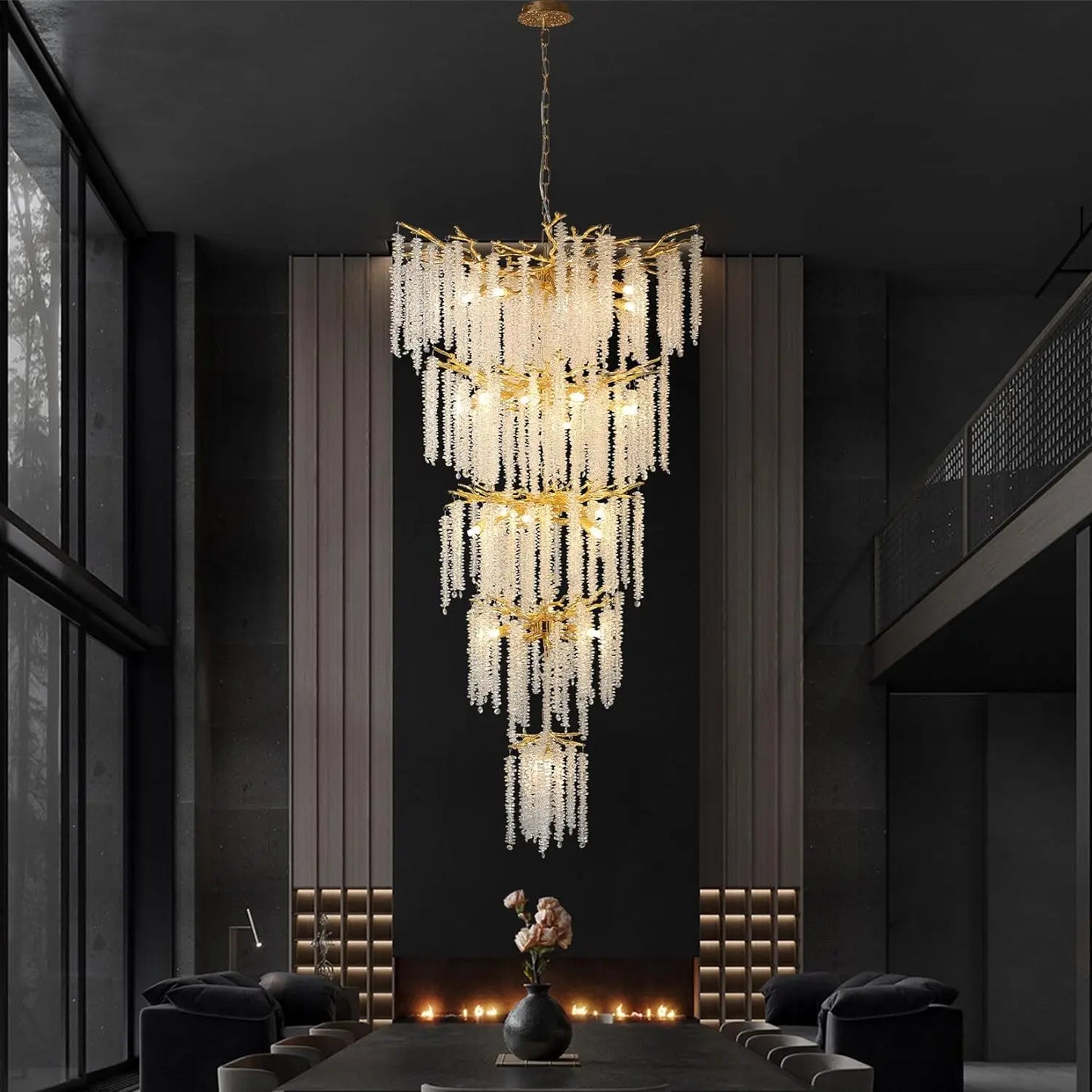 LuxeCrystal Cascade: The Nordic Tassel Chandelier for Elegant Living Spaces