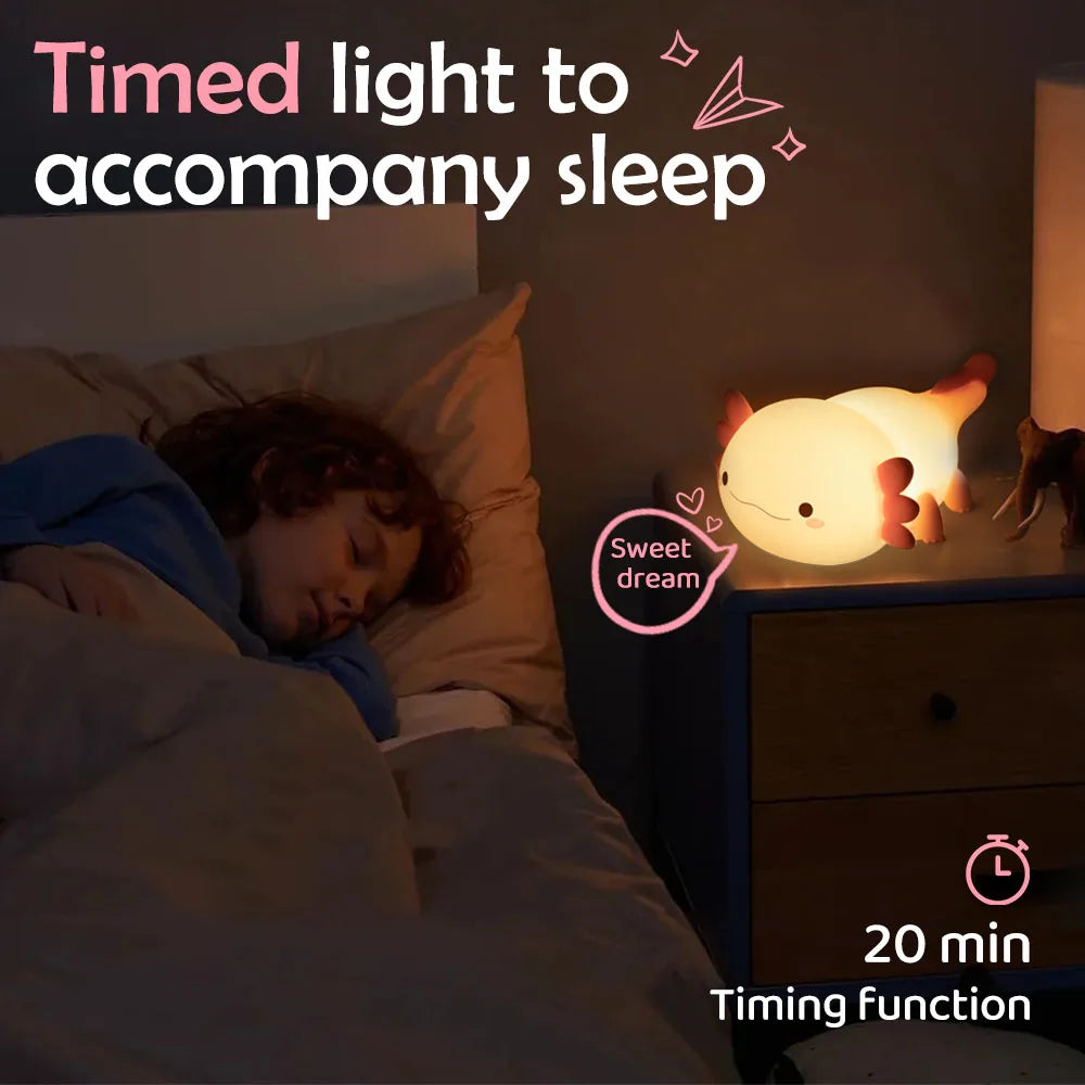 Axolight Buddy: Touch-Controlled Silicone Night Light for Cozy Kids' Rooms