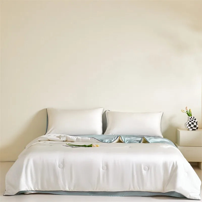 Eucalyptus Bliss: Silk Comforter Set with Cotton Fill & Soft Touch