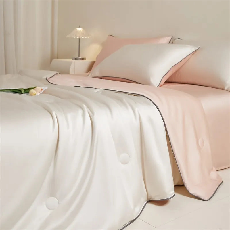 Eucalyptus Bliss: Silk Comforter Set with Cotton Fill & Soft Touch