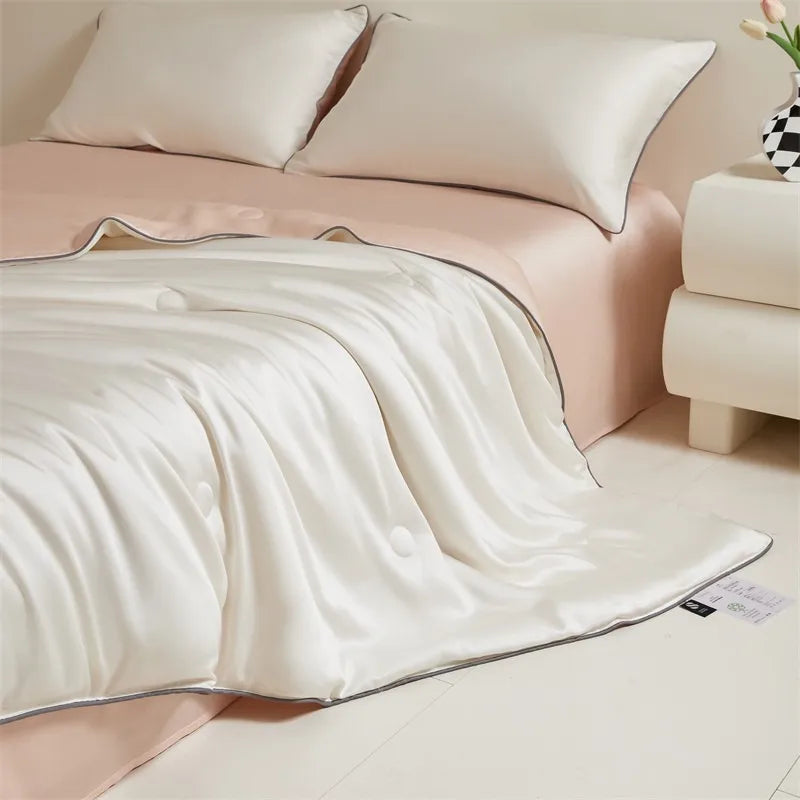 Eucalyptus Bliss: Silk Comforter Set with Cotton Fill & Soft Touch