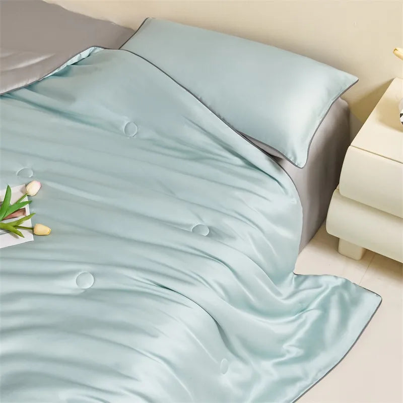 Eucalyptus Bliss: Silk Comforter Set with Cotton Fill & Soft Touch