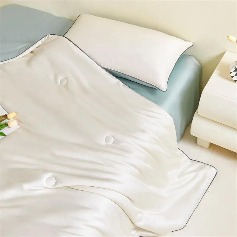 Eucalyptus Bliss: Silk Comforter Set with Cotton Fill & Soft Touch